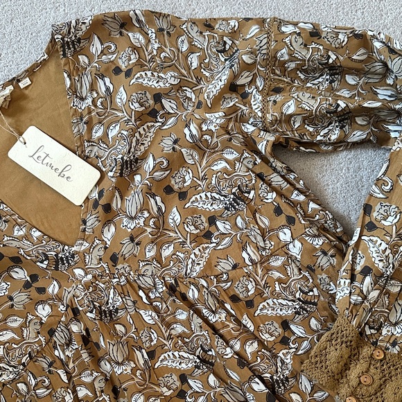 Anthropologie Floral Long-Sleeve V-Neck Dress in Mustard! - Picture 2 of 10